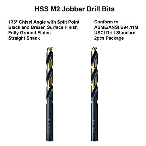 MAXTOOL 5.0mm 2pcs Identical Jobber Length Drills HSS M2 Twist Drill Bits Metric Fully Ground Black & Bronze Straight Shank Drills; JBM02H10R050P2