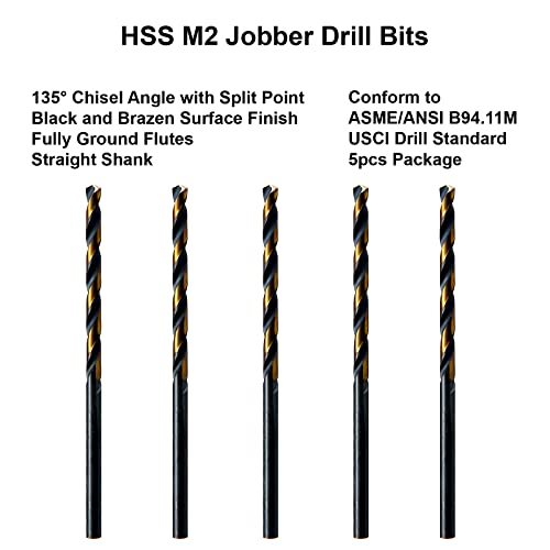 MAXTOOL No.18 5pcs Identical Jobber Length Drills Dia 0.1695" HSS M2 Twist Drill Bits Wire Gauge Gage Numbered Straight Shank Drills; JBN02H10R18P5