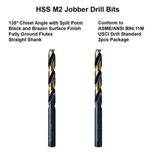 MAXTOOL Letter S 2pcs Identical Jobber Length Drills Dia 0.348" HSS M2 Twist Drill Bits Fully Ground Black-Bronze Straight Shank Drills; JBL02H10RSP2