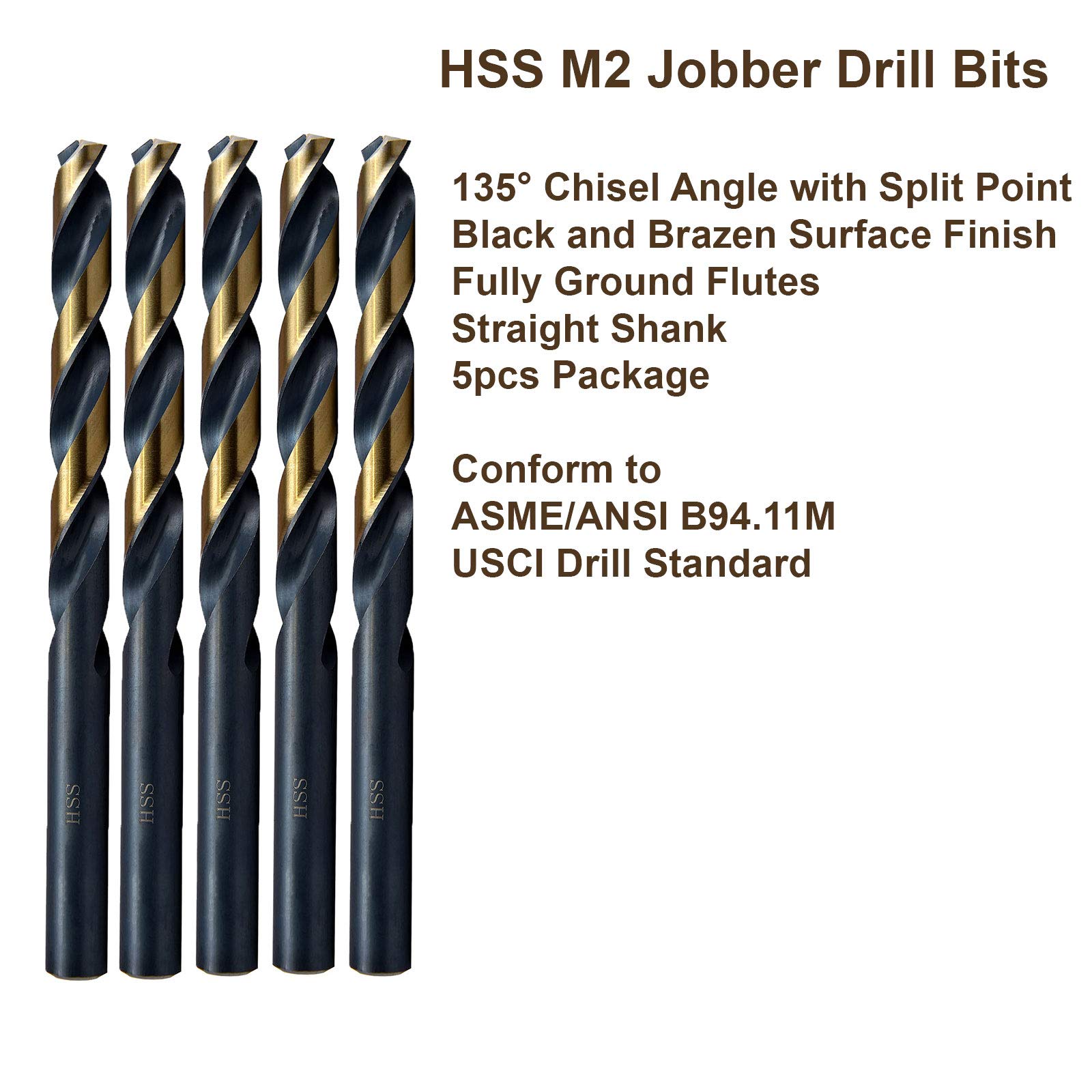 MAXTOOL 11/64" 5pcs Identical Jobber Length Drills HSS M2 Twist Drill Bits Fully Ground Black & Bronze Straight Shank Drills; JBF02H10R11P5