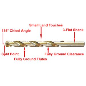 MAXTOOL 5/16" 2pcs Identical Jobber Length Drills HSS M2 Twist Drill Bits Fully Ground Bright 3-Flat Straight Shank Drills; JBF02W13R20P2