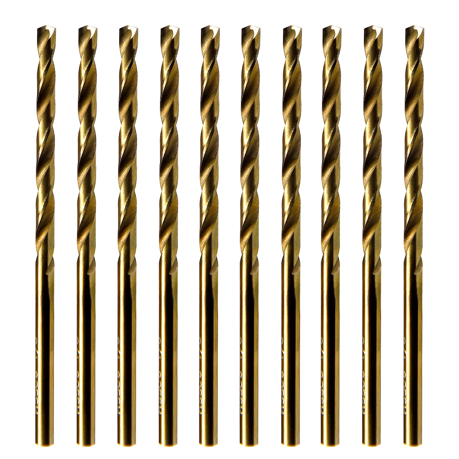 MAXTOOL No.43 10pcs Identical Jobber Length Drills 0.089" HSS M35 Cobalt Twist Drill Bits Wire Gauge Numbered Golden Straight Drills; JBN35G10R43P10