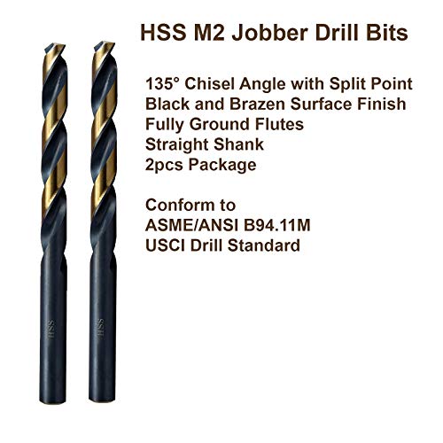 MAXTOOL No.23 2pcs Identical Jobber Length Drills Dia 0.154" HSS M2 Twist Drill Bits Wire Gauge Gage Numbered Straight Shank Drills; JBN02H10R23P2