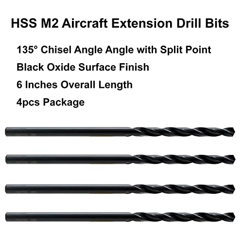 MAXTOOL 11/64"x6" 4pcs Identical Aircraft Extension Drills HSS M2 Extra Long Deep Twist Drill Bits Straight Shank Fully Ground Black; ACF02B06R11P4