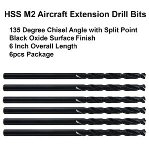 MAXTOOL 7/32""x6" 6pcs Identical Aircraft Extension Drills HSS M2 Extra Long Deep Twist Drill Bits Straight Shank Fully Ground Black; ACF02B06R14P6