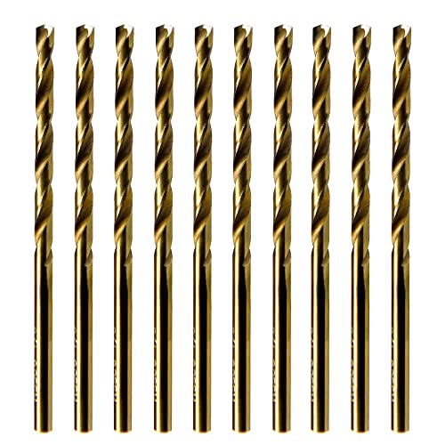 MAXTOOL No.40 10pcs Identical Jobber Length Drills 0.098" HSS M35 Cobalt Twist Drill Bits Wire Gauge Numbered Golden Straight Drills; JBN35G10R40P10