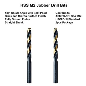 MAXTOOL Letter M 2pcs Identical Jobber Length Drills Dia 0.295" HSS M2 Twist Drill Bits Fully Ground Black-Bronze Straight Shank Drills; JBL02H10RMP2