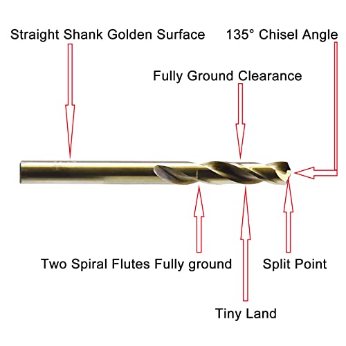 MAXTOOL 11/64" 2pcs Identical Screw Machine Drills HSS M42 Cobalt Twist Stub Drill Bits Fully Ground Golden Straight Shank Short Drills; SMF42G10R11P2