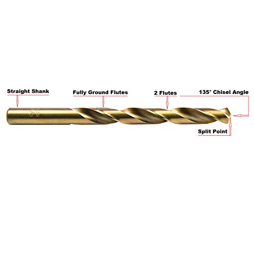 MAXTOOL 7/16" 2pcs Identical Jobber Length Drills HSS M35 Twist Drill Bits 5% Cobalt Fully Ground Golden Straight Shank Drills; JBF35G10R28P2