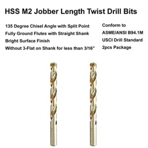 MAXTOOL 11/32" 2pcs Identical Jobber Length Drills HSS M2 Twist Drill Bits Fully Ground Bright 3-Flat Straight Shank Drills; JBF02W13R22P2