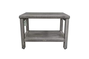 costalvogue eleganto shower bench teak wood shower bench with storage shelf shower foot stool in antique gray finish for indoors and outdoors - 24 inches long