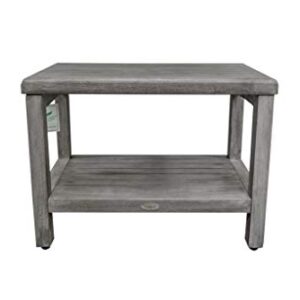 CostalVogue Eleganto Shower Bench Teak Wood Shower Bench with Storage Shelf Shower Foot Stool in Antique Gray Finish for Indoors and Outdoors - 24 inches Long