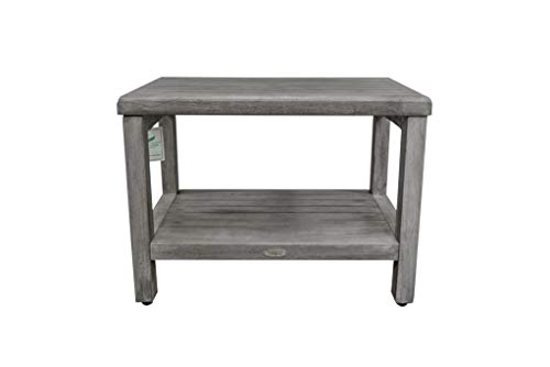 CostalVogue Eleganto Shower Bench Teak Wood Shower Bench with Storage Shelf Shower Foot Stool in Antique Gray Finish for Indoors and Outdoors - 24 inches Long