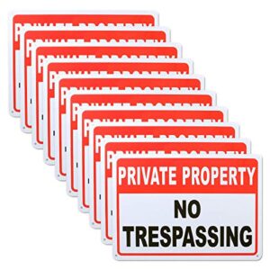 abuff private property sign, 10-pack no trespassing aluminum warning sign - 10"x 7" .04"- outdoor use for home yard business driveway alert, reflective, uv protected & waterproof