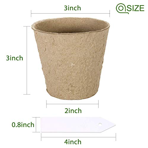 ZOUTOG 3'' Peat Pots, 100 Pack Round Plant Starter Pots Seedling Trays, Bonus 100 Plant Labels