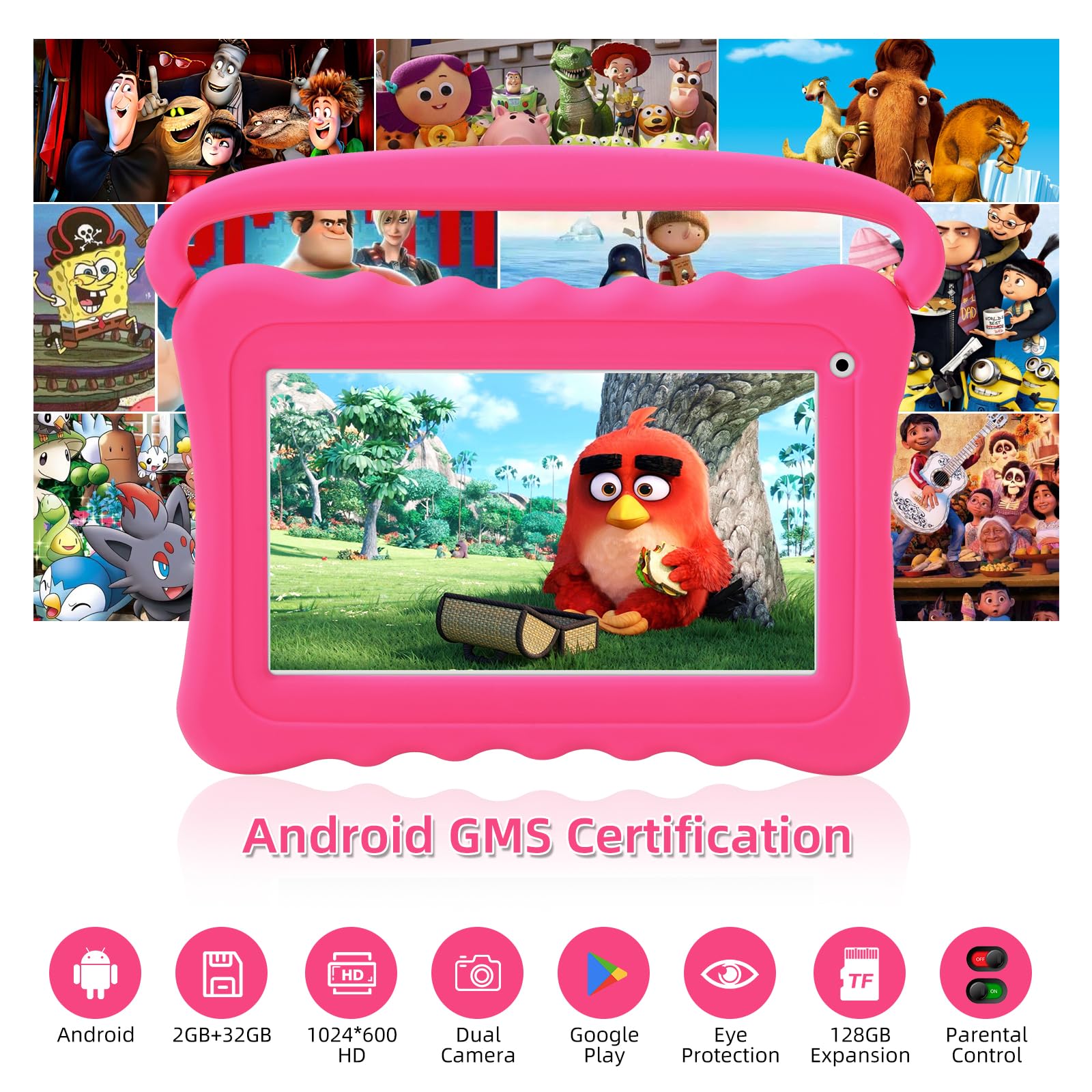 Kids Tablet for Toddlers Learning Tablet for Kids 7 inch 32GB Childrens Tablet with WiFi Dual Camera Shockproof Case Android Tablet with Parent Control Google Play Store YouTube Educational Games