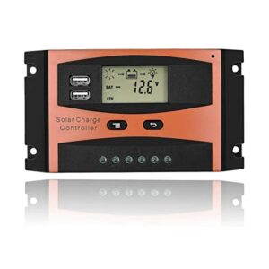 solar panel controller, 30a 50v lcd smart pwm solar panel charge controller with dual usb ip32 waterproof solar controller for solar green light, solar light billboards, etc.(30a)