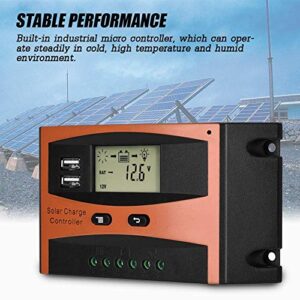 Solar Panel Controller, 30A 50V LCD Smart PWM Solar Panel Charge Controller with Dual USB IP32 Waterproof Solar Controller for Solar Green Light, Solar Light Billboards, etc.(30A)