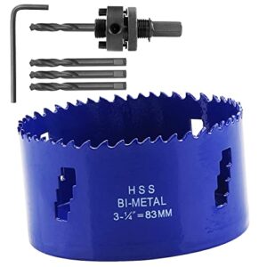 laniakea 3-1/4-inch bi-metal hole saw 83mm m42 annular hole cutter hss variable tooth pitch holesaw set with arbor blue for home diyer