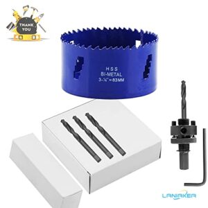 LANIAKEA 3-1/4-Inch Bi-Metal Hole Saw 83MM M42 Annular Hole Cutter HSS Variable Tooth Pitch Holesaw Set with Arbor Blue for Home DIYer