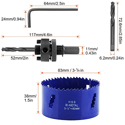 LANIAKEA 3-1/4-Inch Bi-Metal Hole Saw 83MM M42 Annular Hole Cutter HSS Variable Tooth Pitch Holesaw Set with Arbor Blue for Home DIYer