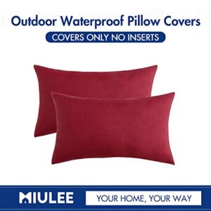 MIULEE Christmas Pack of 2 Decorative Outdoor Solid Waterproof Throw Pillow Covers Linen Garden Farmhouse Cushion Cases for Patio Tent Balcony Couch Sofa 12x20 inch Red