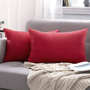 MIULEE Christmas Pack of 2 Decorative Outdoor Solid Waterproof Throw Pillow Covers Linen Garden Farmhouse Cushion Cases for Patio Tent Balcony Couch Sofa 12x20 inch Red