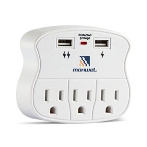 wall outlet extender surge protector - 490 joules surge protection multi plug outlet expander with 3 outlets 2 usb charger ports wall mount adapters etl listed for home/school/office use…