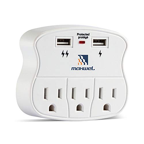 Wall Outlet Extender Surge Protector - 490 Joules Surge Protection Multi Plug Outlet Expander with 3 Outlets 2 USB Charger Ports Wall Mount Adapters ETL Listed for Home/School/Office Use…