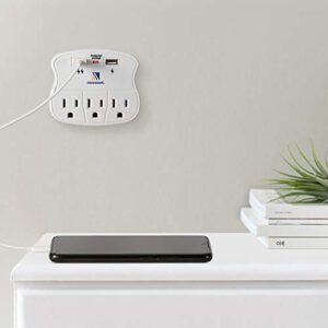 Wall Outlet Extender Surge Protector - 490 Joules Surge Protection Multi Plug Outlet Expander with 3 Outlets 2 USB Charger Ports Wall Mount Adapters ETL Listed for Home/School/Office Use…