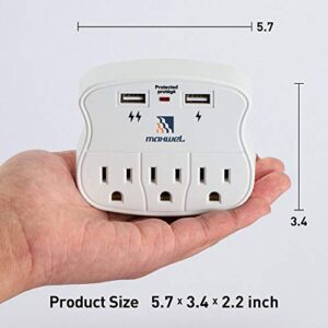 Wall Outlet Extender Surge Protector - 490 Joules Surge Protection Multi Plug Outlet Expander with 3 Outlets 2 USB Charger Ports Wall Mount Adapters ETL Listed for Home/School/Office Use…