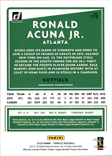 2020 Donruss #170 Ronald Acuna Jr. Atlanta Braves Baseball Card