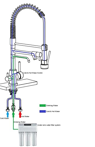 Delle Rosa Kitchen Faucet, 3 Way Drinking Water Faucet, 3 in 1 Water Purifier Faucets, High Arc and Dual Handles Commercial Kitchen Faucet Brushed Gold