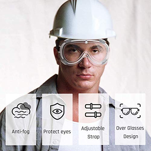 WOOLIKE Safety Goggles Medical Goggles Fit Over Eyeglasses Anti-Fog Safety Glasses Clear Lab Goggles chemistry Protective Eyewear ANSI Z87.1