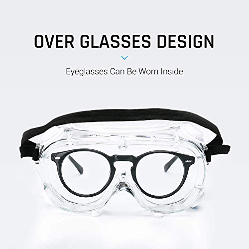WOOLIKE Safety Goggles Medical Goggles Fit Over Eyeglasses Anti-Fog Safety Glasses Clear Lab Goggles chemistry Protective Eyewear ANSI Z87.1
