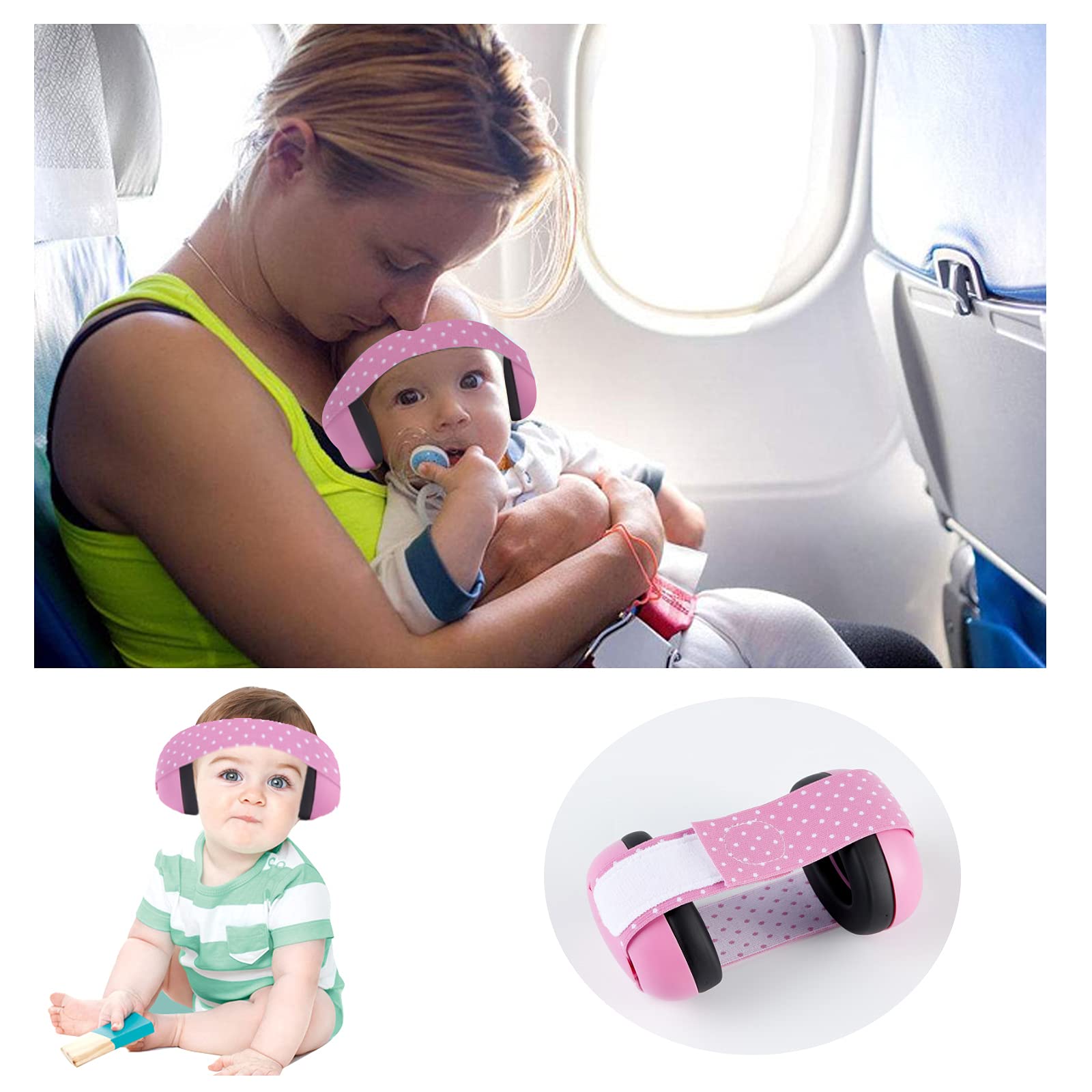nobrand WORCBGIO Baby Hearing Protection Earmuffs Noise Eliminating Elastic Adjustable for Quiet Sleep and Preventing Potential Hearing Damage (Pink)