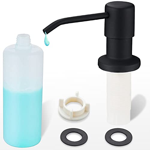 Soap Dispenser for Kitchen Sink Matte Black, Refill from The Top, Stainless Steel Built in Sink Soap Dispenser with Large 13.5 Ounce Bottle 2309R