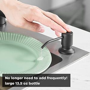 Soap Dispenser for Kitchen Sink Matte Black, Refill from The Top, Stainless Steel Built in Sink Soap Dispenser with Large 13.5 Ounce Bottle 2309R