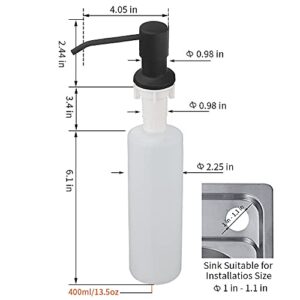 Soap Dispenser for Kitchen Sink Matte Black, Refill from The Top, Stainless Steel Built in Sink Soap Dispenser with Large 13.5 Ounce Bottle 2309R