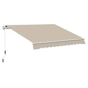 outsunny 12' x 10' retractable awning patio awnings sun shade shelter with manual crank handle, 280g/m² uv & water-resistant fabric and aluminum frame for deck, balcony, yard, beige