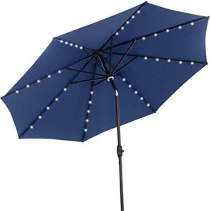 gdy 10ft patio umbrella, solar powered 40 led lighted outdoor table market umbrella with tilt and crank, center light (navy blue)