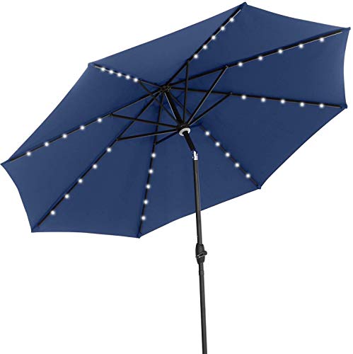 GDY 10Ft Patio Umbrella, Solar Powered 40 LED Lighted Outdoor Table Market Umbrella with Tilt and Crank, Center Light (Navy Blue)