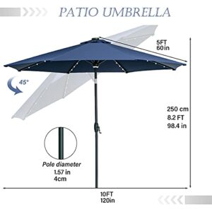 GDY 10Ft Patio Umbrella, Solar Powered 40 LED Lighted Outdoor Table Market Umbrella with Tilt and Crank, Center Light (Navy Blue)