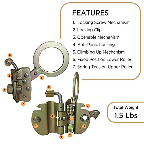 AFP Self-Locking Rope Grab with 2.25 inch Connecting Eye, used with 5/8’’ Lifeline Rope, For Construction, Climbing, Fall-Protection, 310 lb. Capacity (OSHA/ANSI Compliant)