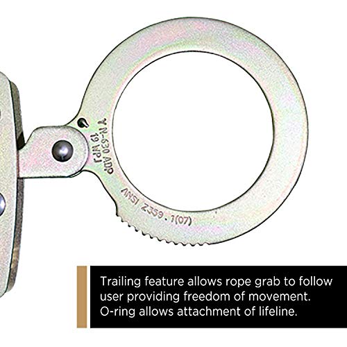 AFP Self-Locking Rope Grab with 2.25 inch Connecting Eye, used with 5/8’’ Lifeline Rope, For Construction, Climbing, Fall-Protection, 310 lb. Capacity (OSHA/ANSI Compliant)
