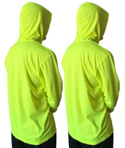 ny golden fashion hi vis high visibility t shirt long sleeve safety construction work shirts with hood (2pcs neon yellow, l)