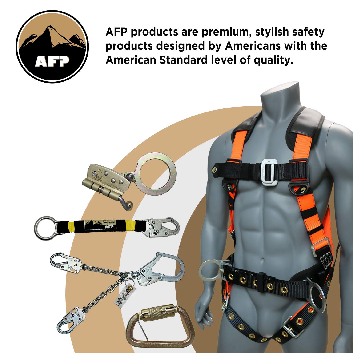 AFP Heavy-Duty Tongue Buckle Body Belt, PPE for Safety Harness, Work Positioning Restraint, Construction, Climbing, Fall-Protection (OSHA/ANSI Compliant), 1.75'' Wide, Black (Medium)