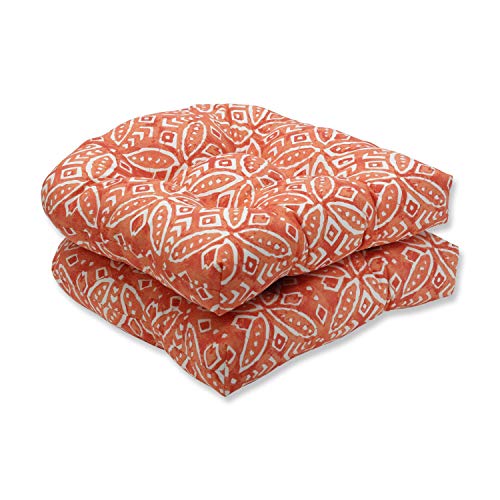 Pillow Perfect Outdoor/Indoor Merida Pimento Tufted Seat Cushions (Round Back), 2 Count (Pack of 1), Orange