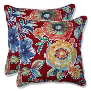 pillow perfect bright floral indoor/outdoor accent throw pillow, plush fill, weather, and fade resistant, large throw - 18.5" x 18.5", red/blue colsen, 2 count