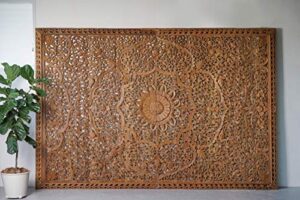 ceiling wood carved wall mounted panels handcrafted sculpture handmade in reclaimed teak hardwood from thailand 144x96 inches